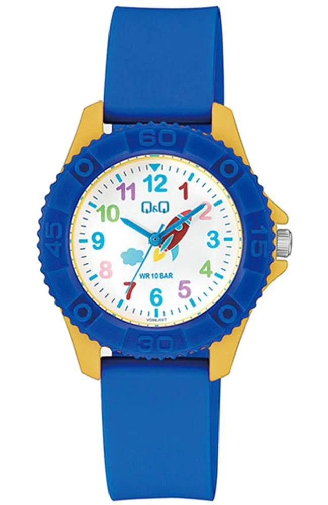 Q&Q Watch 35mm 火箭圖案錶盤藍色石英兒童手錶 VQ96J022Y