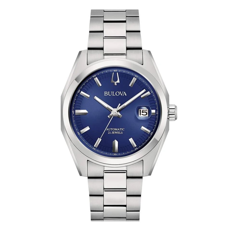 Bulova Surveyor 藍色太陽紋錶盤三針男士自動機械手錶 96B436