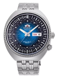 Orient 東方復刻系列 World Map世界地圖藍色錶盤不鏽鋼男士機械手錶 RA-AA0E03L19B