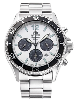 Orient Mako Quartz Sports 系列計時功能200m潛水白色錶盤男士太陽能手錶 RA-TX0203S10B