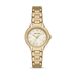 Emporio Armani 32mm Beige Surface Amphibole Bezel Gold Color Stainless Steel Quartz Women's Watch AR11609