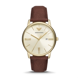 Emporio Armani 42mm Gold Dial Gold Stainless Steel Leather Quartz Men's Watch AR11610