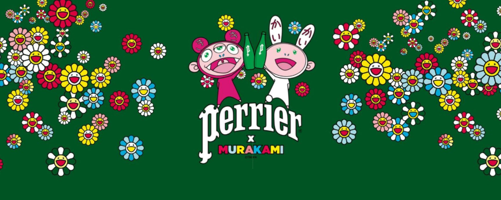 绿色水樽再次变身艺术品 村上隆x Perrier联名有气矿泉水印满招牌微笑花花粉丝必收