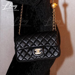 Chanel 小金球20cm黑色垂蓋手袋