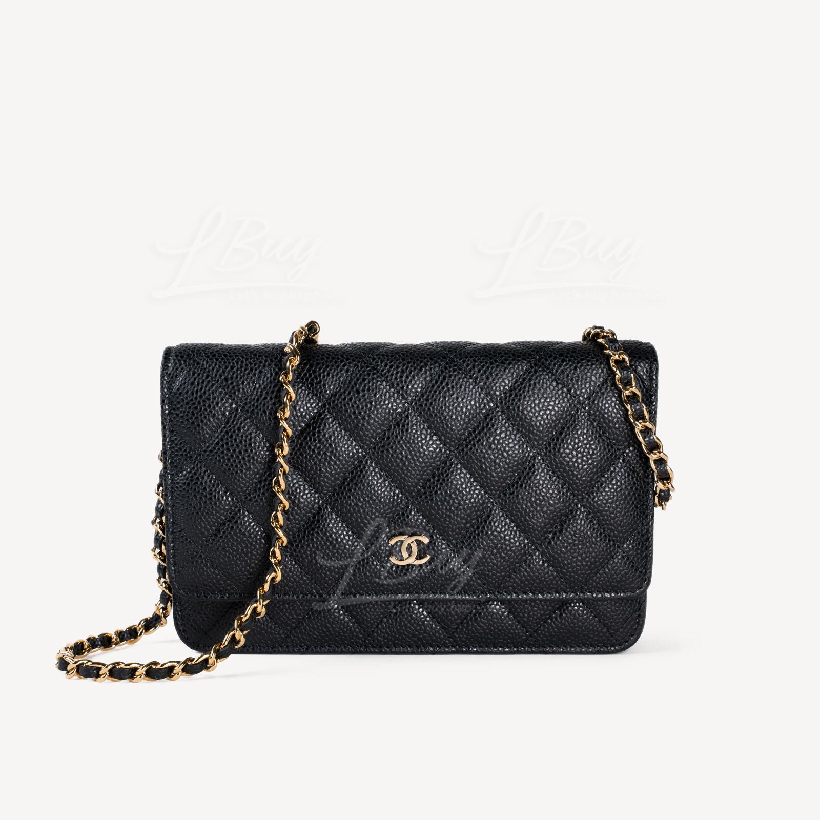 Chanel Grained Calfskin Chain Handbag WOC Black Gold AP0250