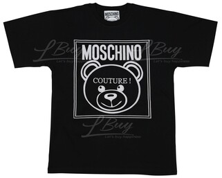 Moschino Couture Embroidered Teddy Bear Logo Short Sleeve T-Shirt Black