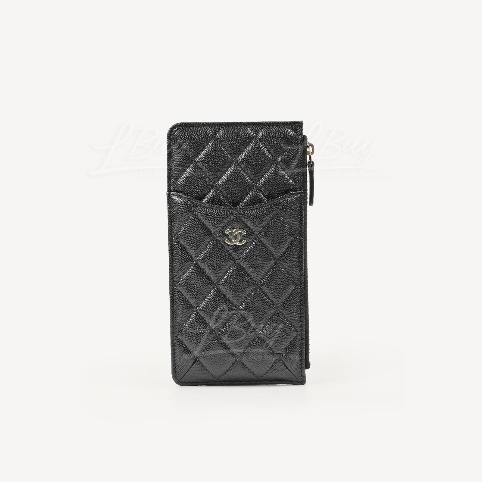 Chanel Zipper Coinsbag Card Holder Phone Bag Black with Gold Tone Metal AP1652