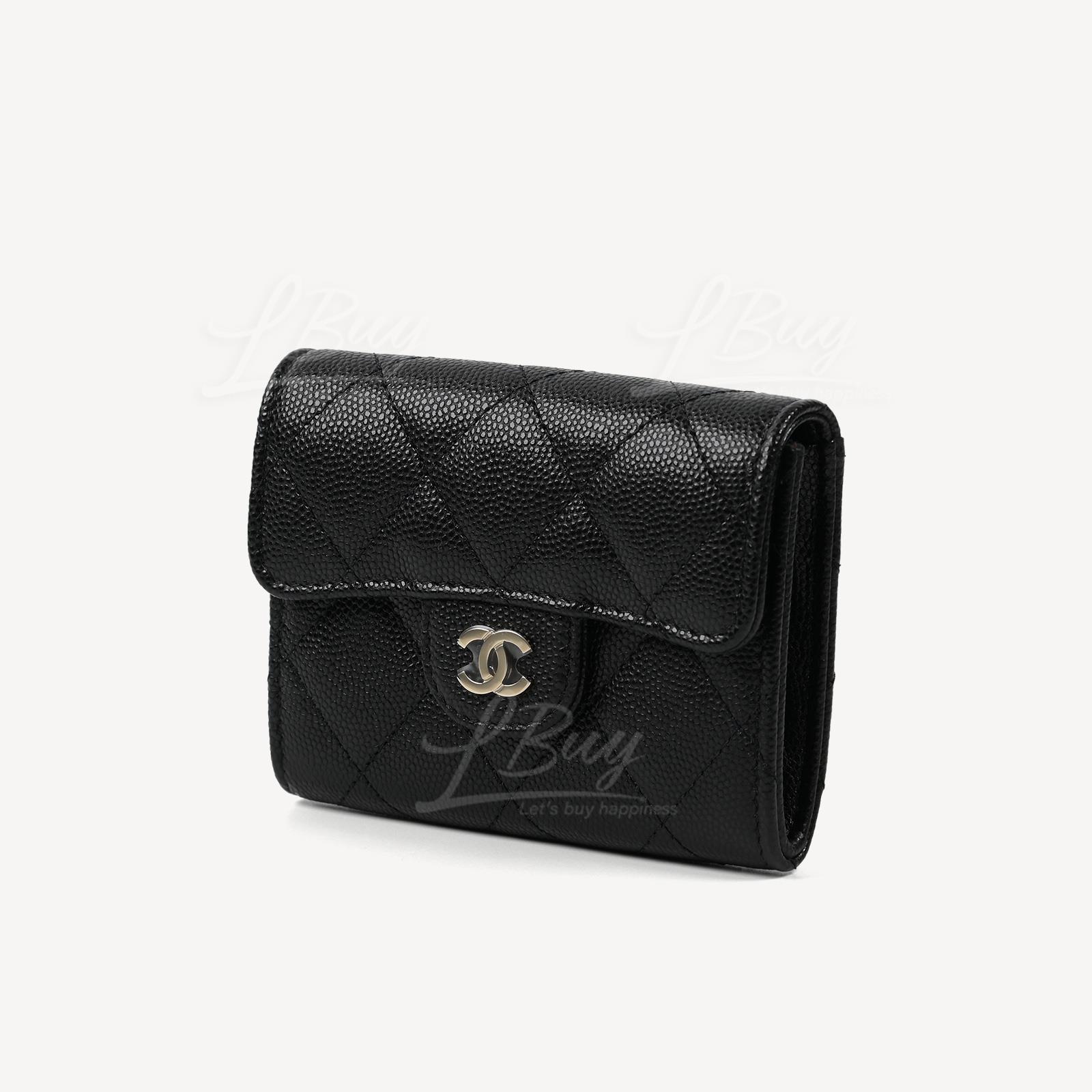 CHANEL-Chanel Classic Small Flap Wallet Card Holder Black with Gold Tone  Metal