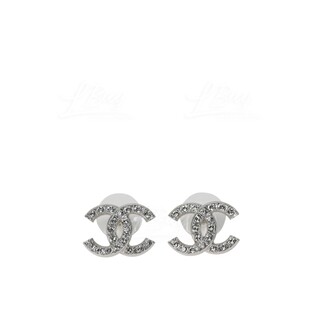 Chanel Medium CC Logo Earrings Silvery White AB5890