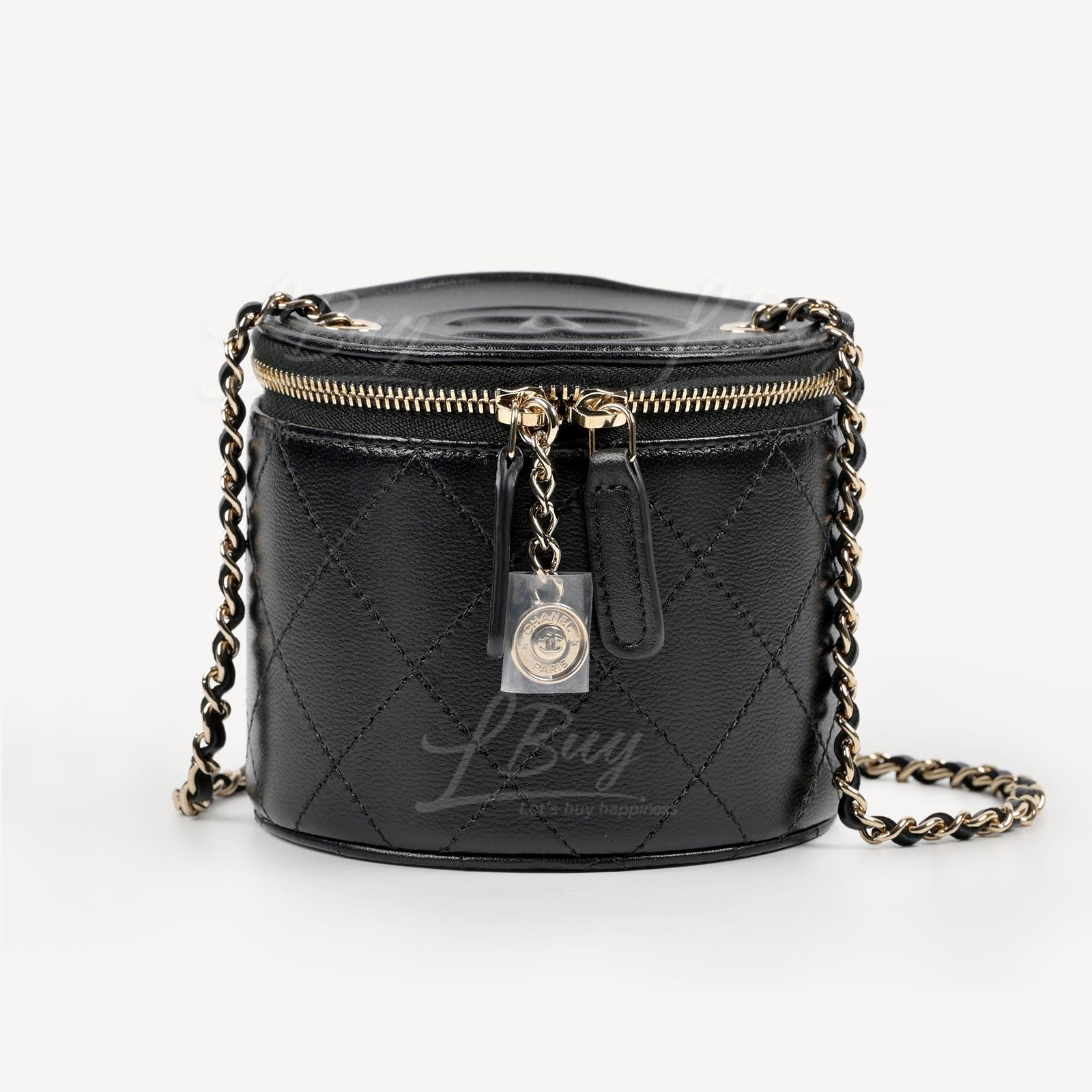 Chanel Black Bucket Vanity Case with Chain AP2193