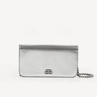 Balenciaga Logo Silver Phone Pouch Chain Bag