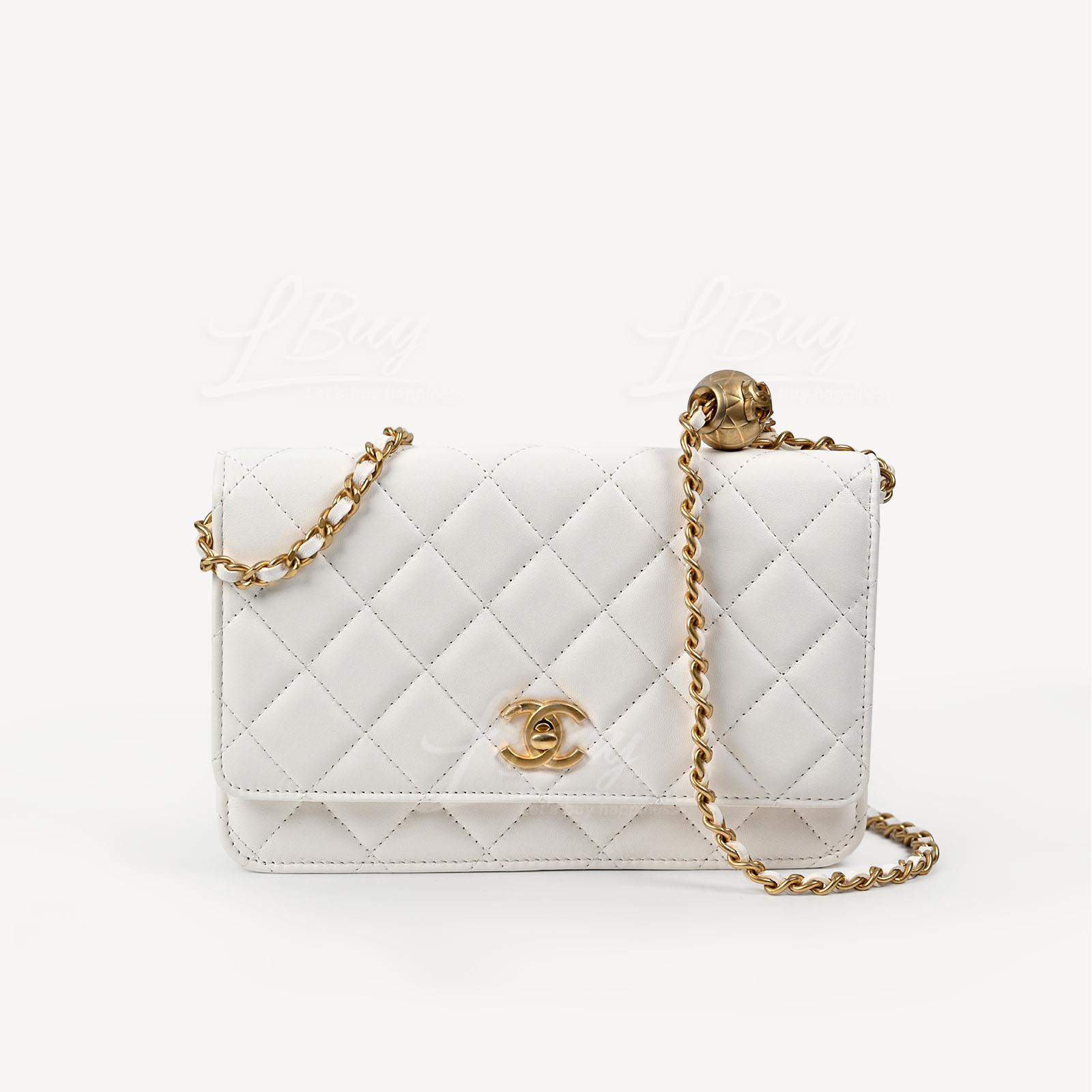 Chanel Gold Ball White Wallet On Chain AP1450