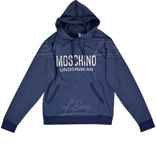 Moschino Underwear 白色 Logo 連帽衛衣 深藍色