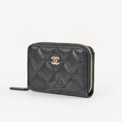 CHANEL-Chanel Classic Zip Around Coin Purse Card Holder Gold CC Logo AP0216