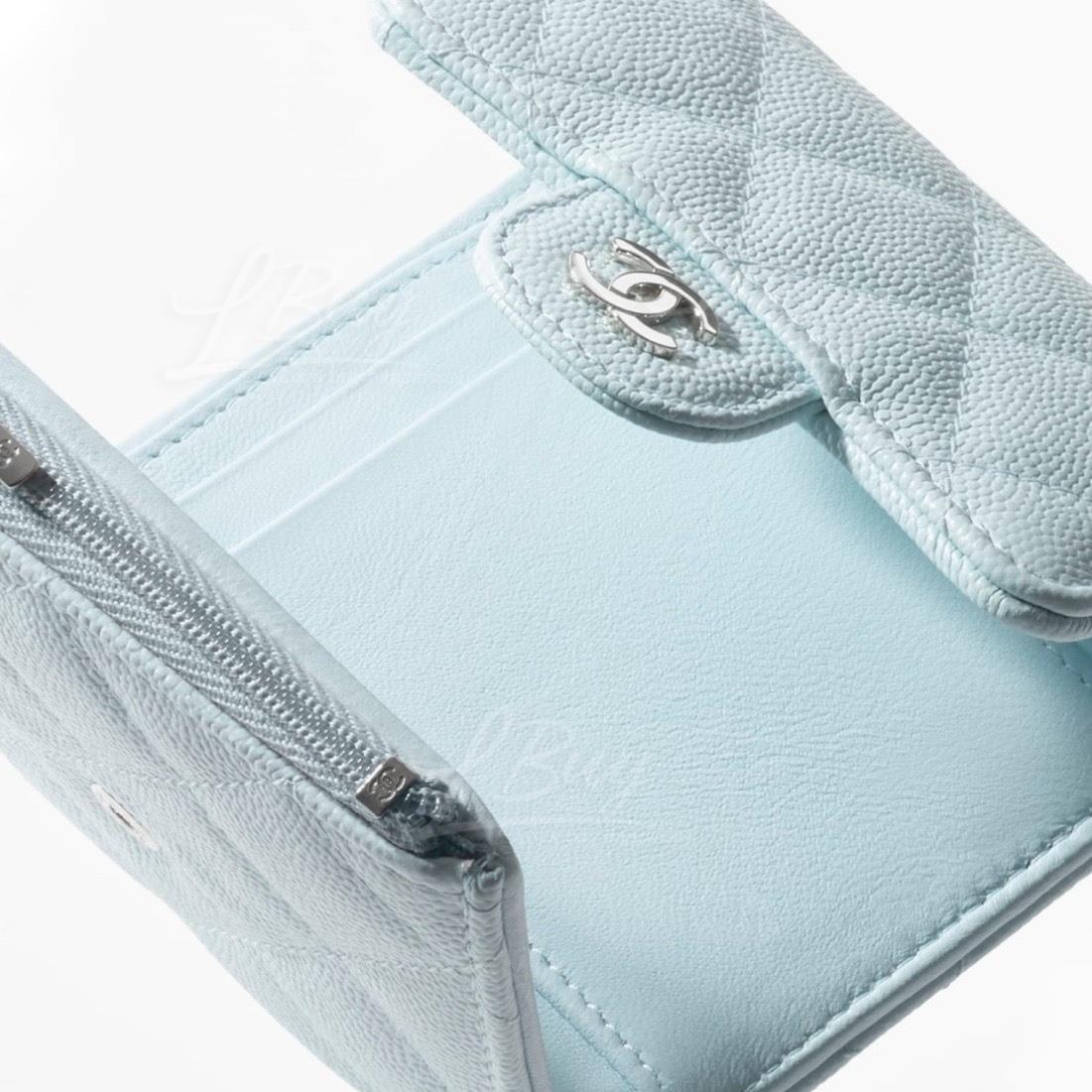 CHANEL-Chanel Classic Small Flap Wallet Light Blue Color Silver CC Logo  AP0231