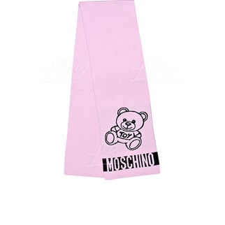 Moschino 大泰迪熊Logo 粉紅色圍巾/頸巾