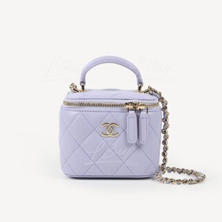 Chanel Light Purple Vanity Case with Top Handle and Chain