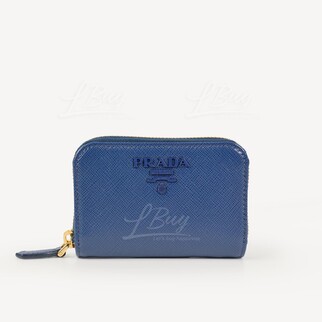 Prada Saffiano Shine Leather Blue Zip Around Wallet
