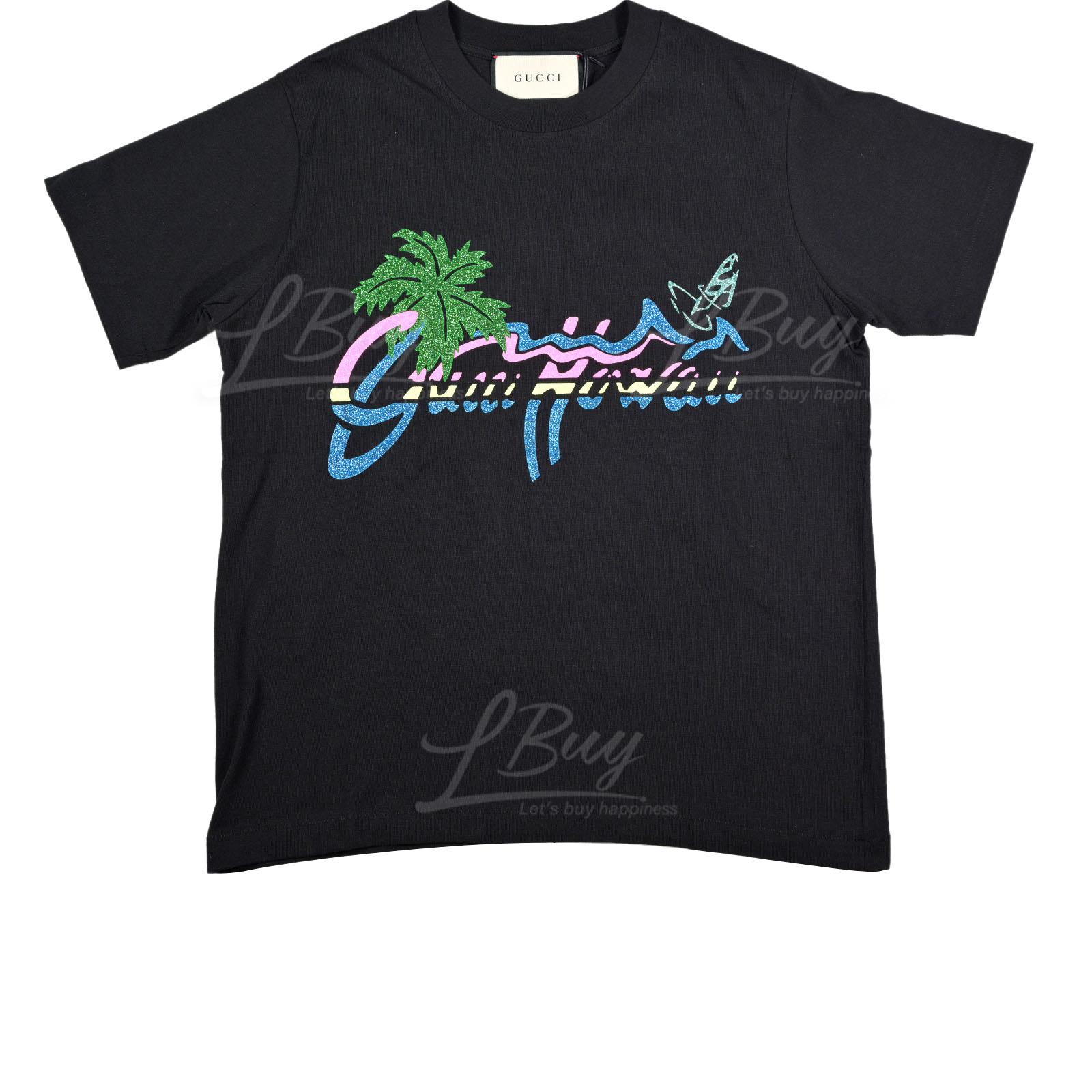 Gucci Hawaii 彩色Logo 棉質短袖T恤 黑色