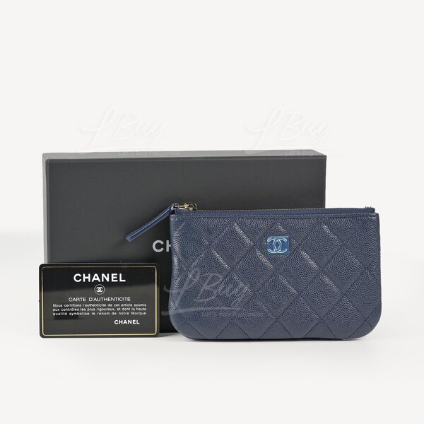 CHANEL-Chanel Classic Zipper Coinsbag Mini Pouch Navy with Gold Tone Metal  A82365