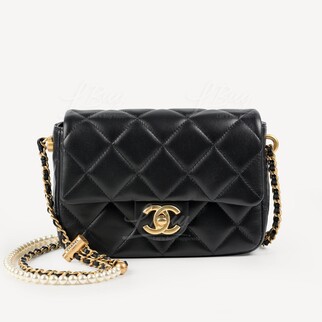 Chanel Pearl Chain Adjustable Buckle Flap Bag