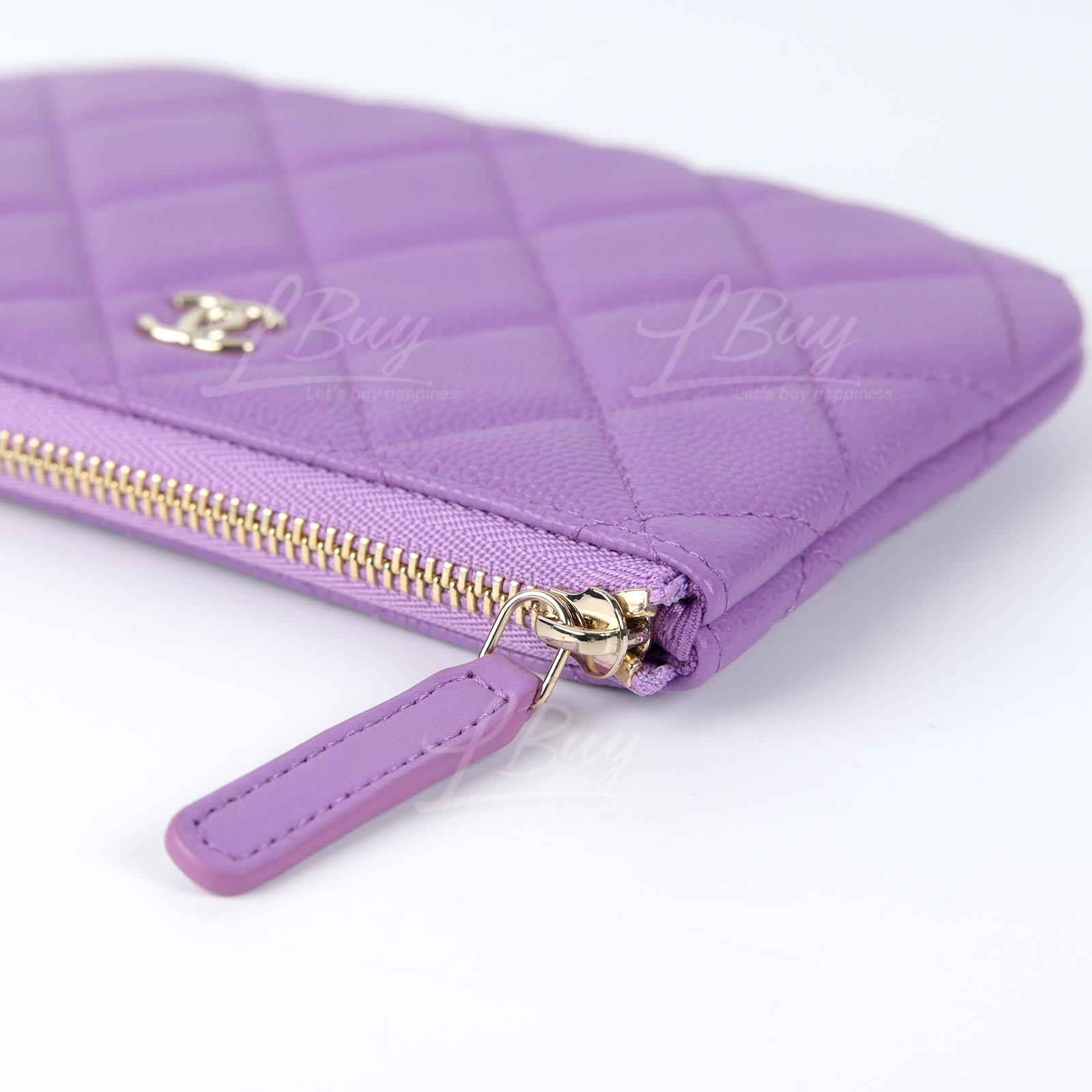 CHANEL-Chanel Classic Zipper Coinsbag Mini Pouch Purple with Gold Tone  Metal A82365