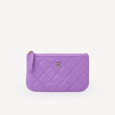 CHANEL-Chanel Classic Zipper Coinsbag Mini Pouch Purple with Gold Tone  Metal A82365
