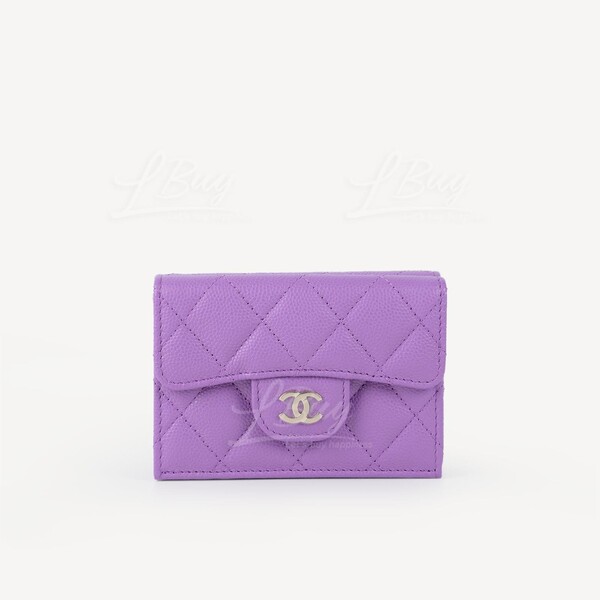 CHANEL-Chanel Classic Small Flap Wallet Purple with Gold CC Logo AP0230