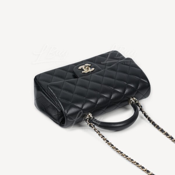 CHANEL-Chanel 黑色手挽垂蓋手袋淡金色CC logo AS2431
