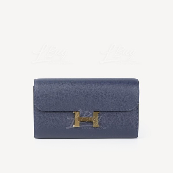 Hermes Constance Long To Go Wallet In Bleu Nuit, Navy Blue And