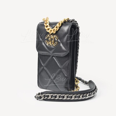 CHANEL-Chanel 19 Black Chain Strap Cell Phone Bag Crossbody Bag
