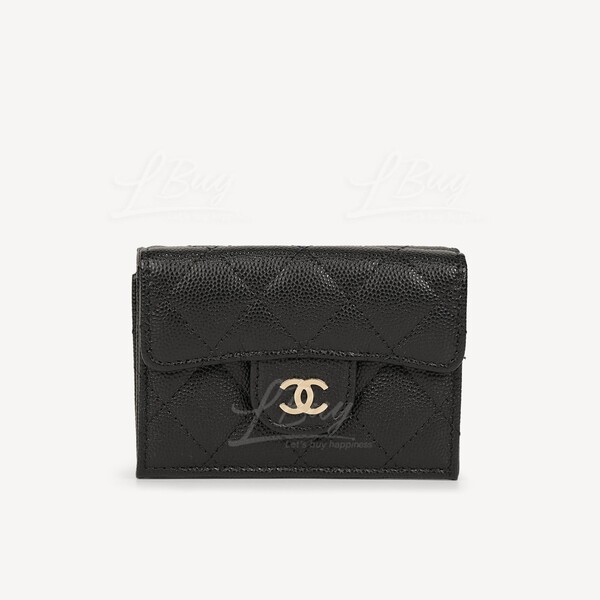 CHANEL-Chanel Classic Small Flap Wallet Black with Light Gold CC