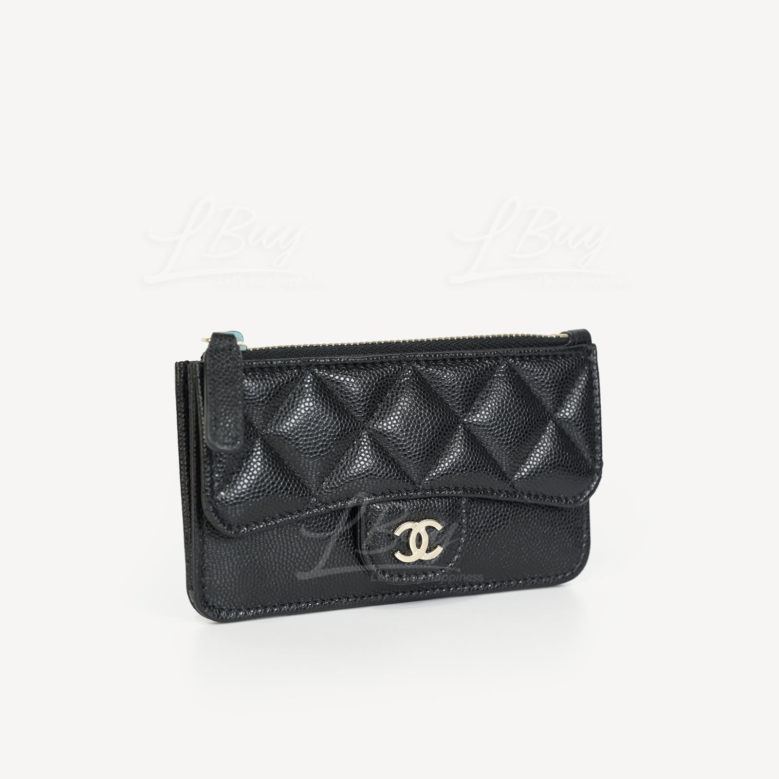 Chanel Gold CC Chain Logo Zipper Card Holder Black AP2570