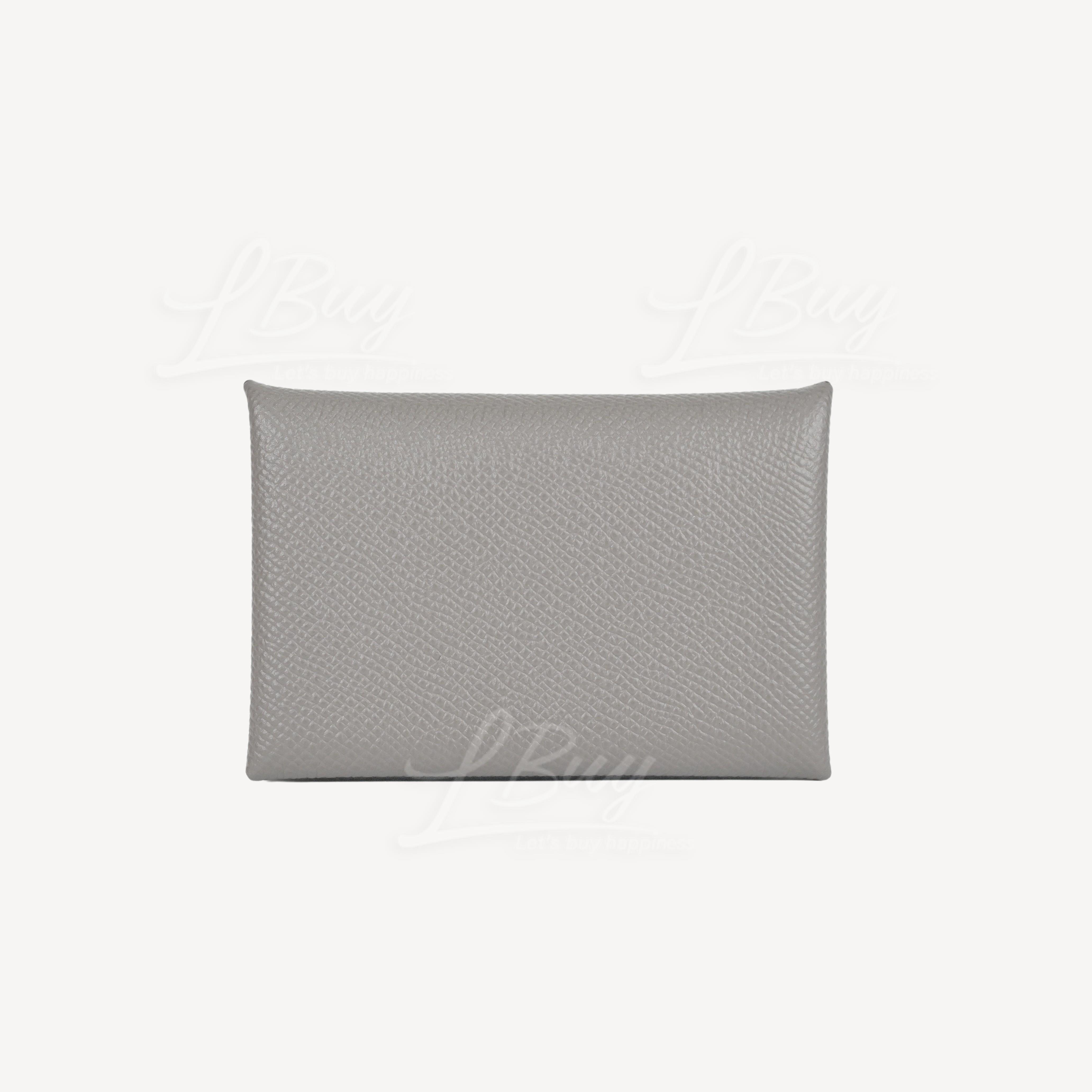 Hermès Hermès Calvi Calfskin Card Holder-Gris Meyer (Wallets and