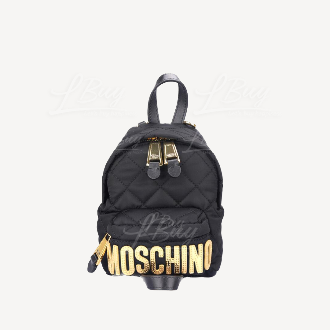 Moschino Gold Logo Black Small Backpack Crossbody Bag