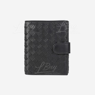 Bottega Veneta Black Woven Snap Button Short Wallet with Coin Purse 382576