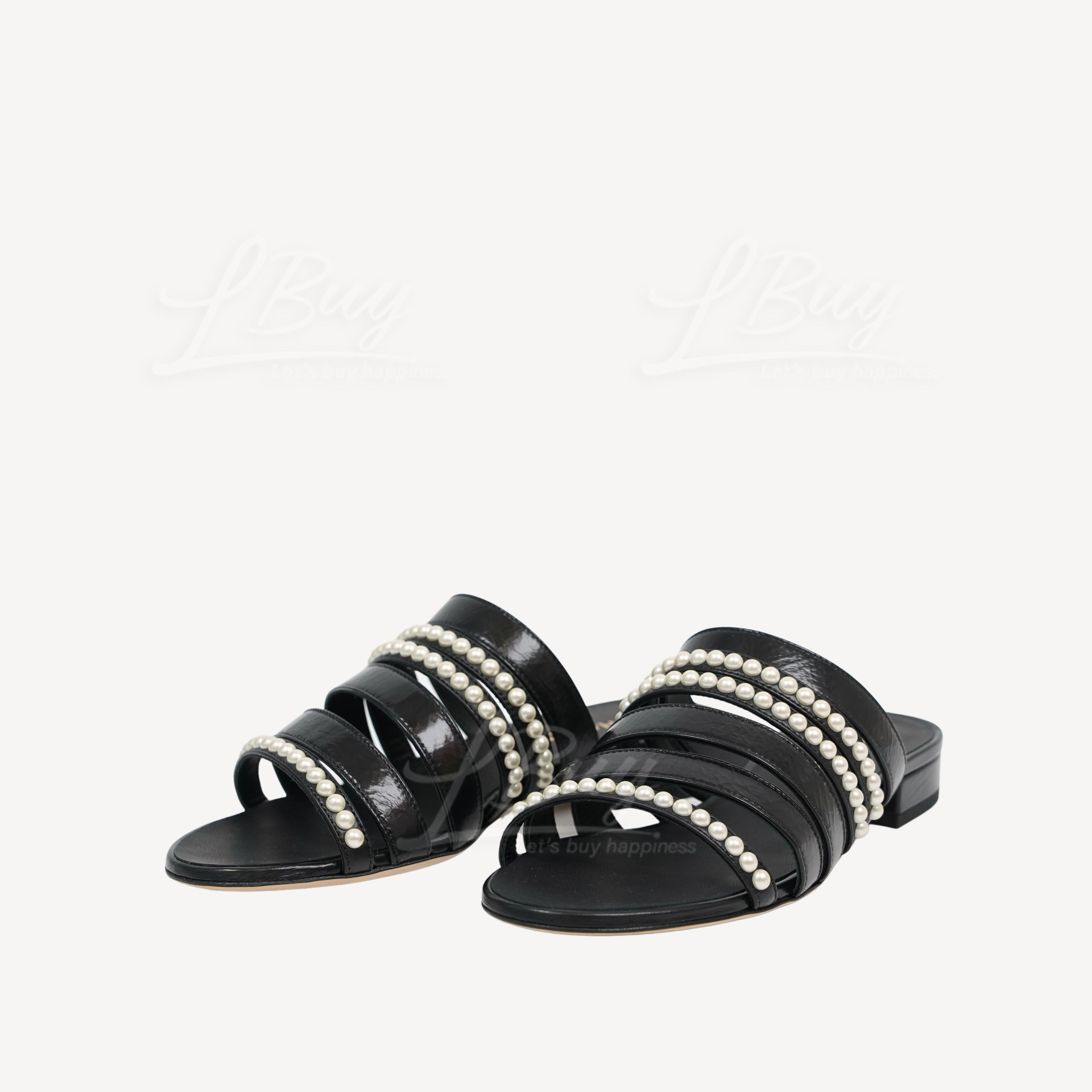 Chanel black pearl discount slides