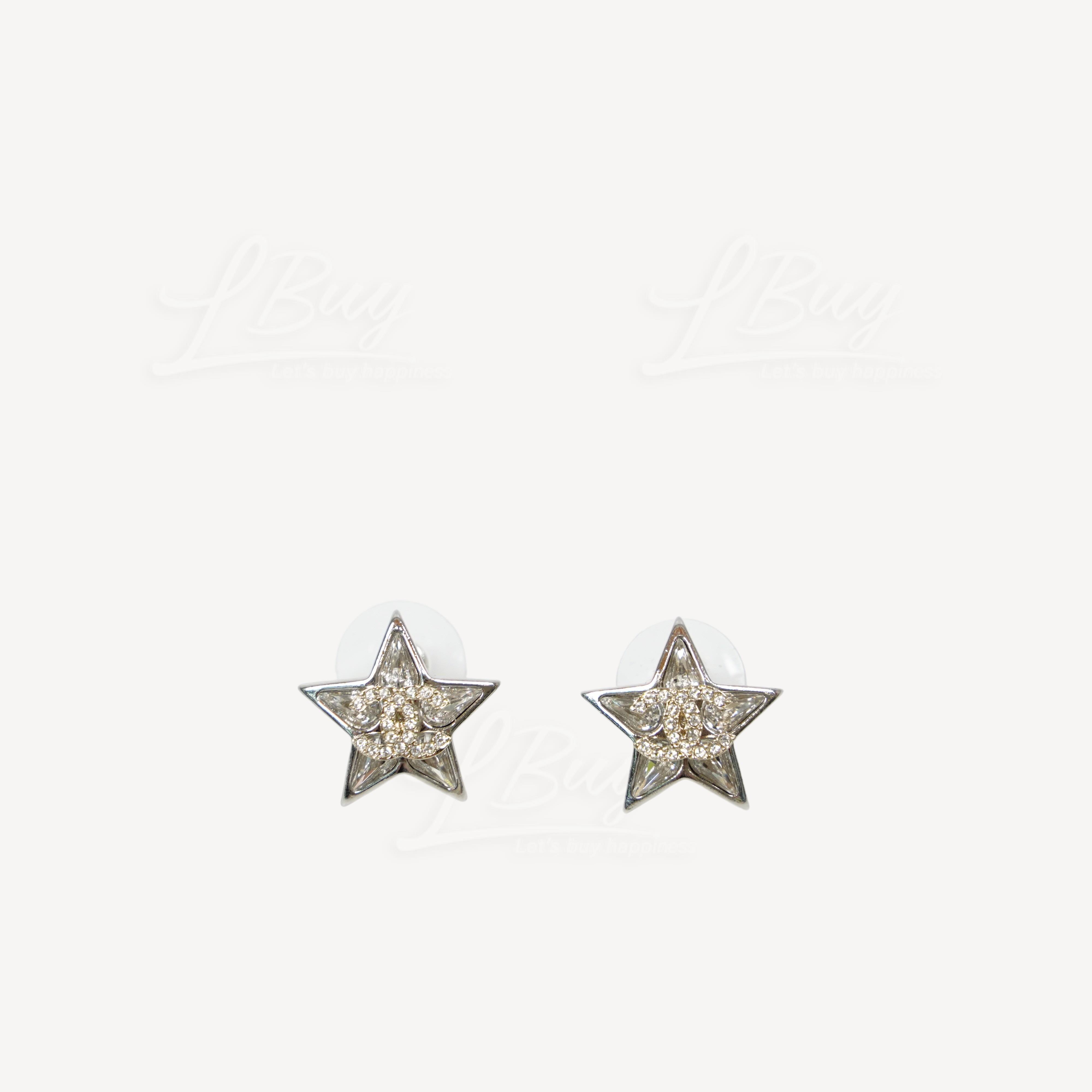 Chanel Sliver Star Rhinestone CC Logo Earrings ABA911