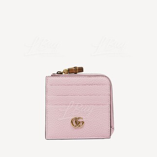 Gucci GG Logo 竹節扣皮革拉鏈卡片套 粉紅色