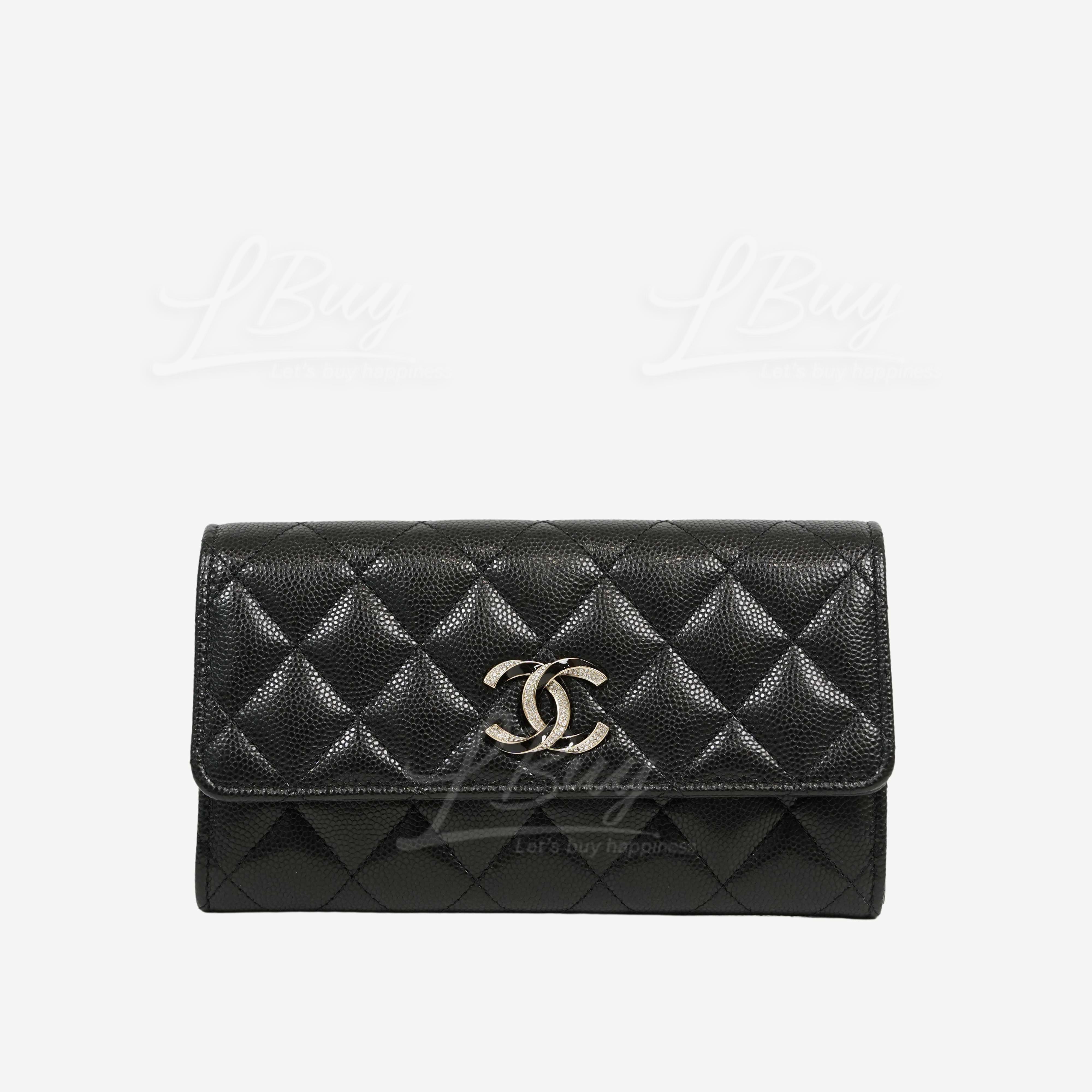 Chanel Gold Crystal Enamel CC Logo Medium Wallet Black AP3339