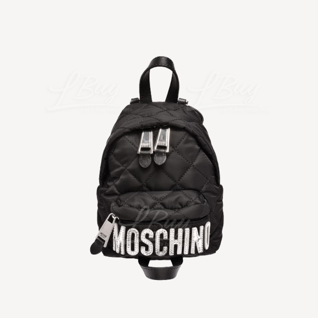 Moschino Silver Logo Black Small Backpack Crossbody Bag