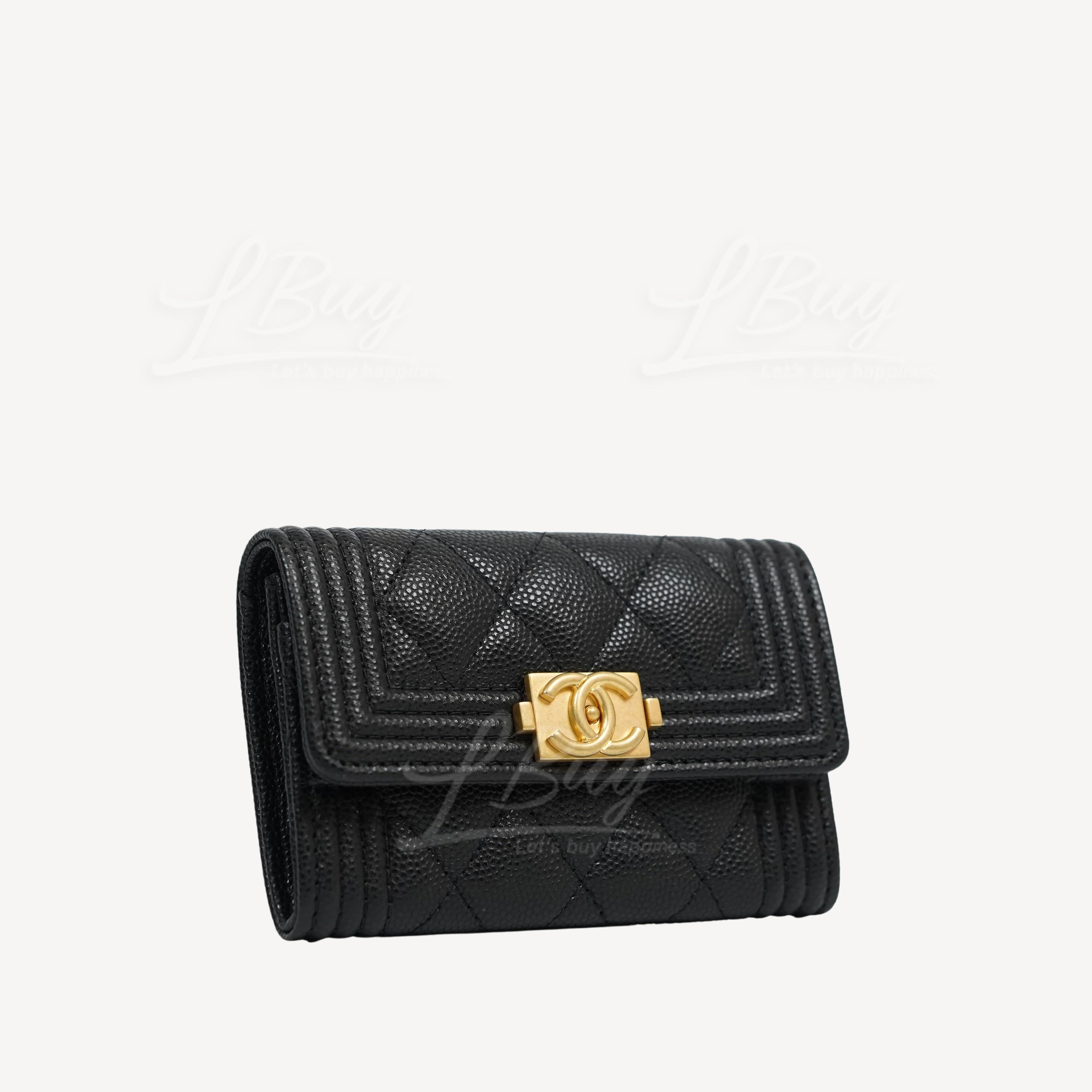 Card Holder Chanel Grey Quilted Boy OCard Holder Wallet Da Caviar Màu Ghi  Khóa Vàng