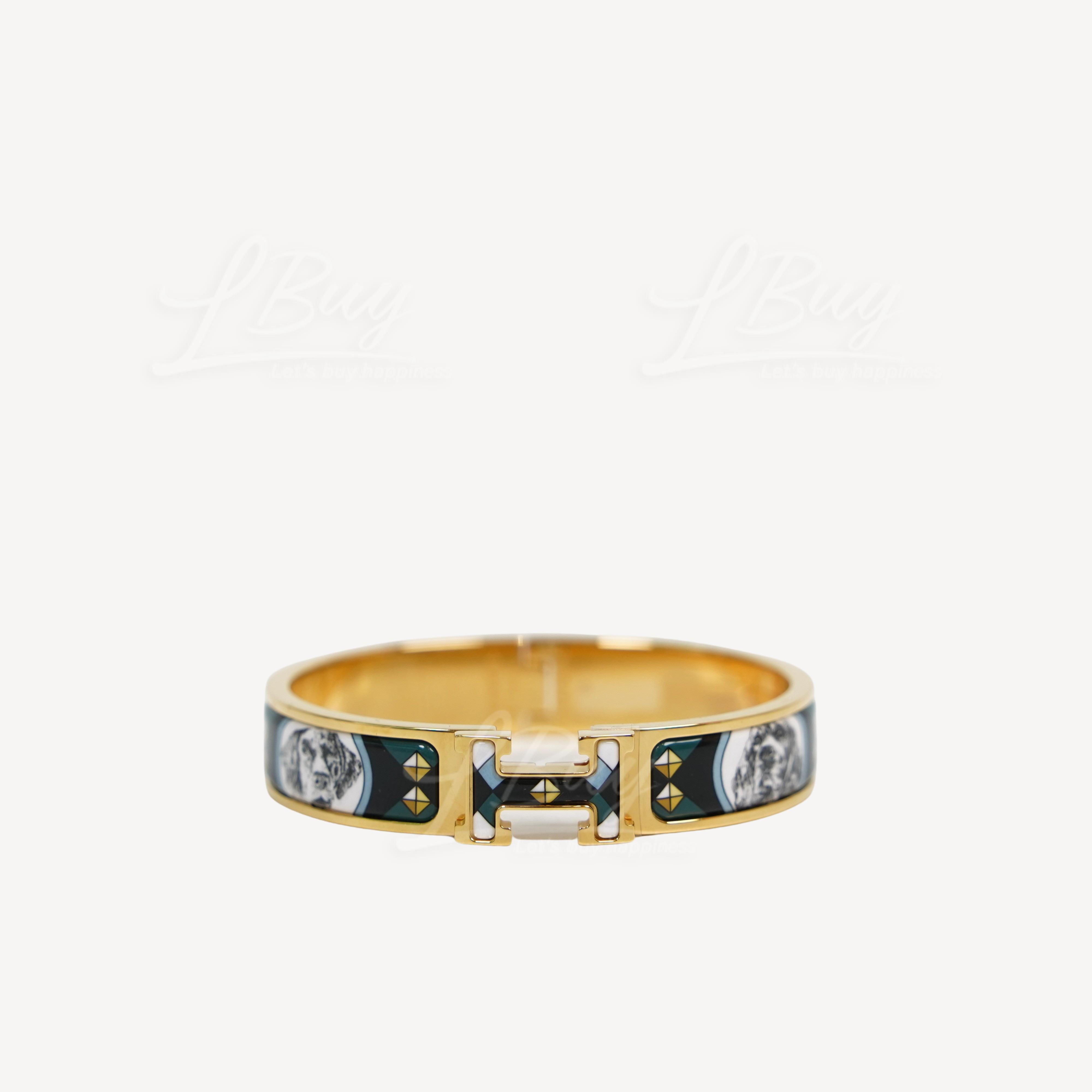 Hermes Clic H Colliers et Chiens Bracelet By The Sea Printed Enamel with Gold Plated Hardware