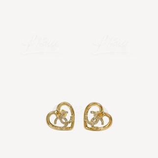 Chanel 金色CC Logo併水鑽心形耳環 ABA103