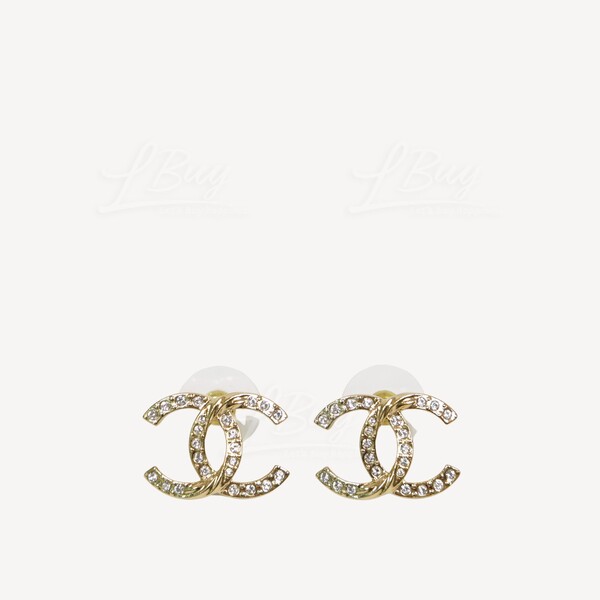 Chanel Crystal CC Logo Stud Earrings ABA157 Gold/Crystal for Women