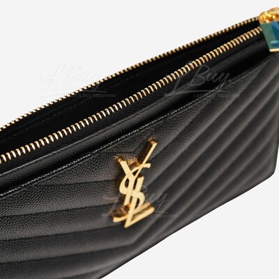 SAINT LAURENT Grain De Poudre Matelasse Chevron Monogram Zip