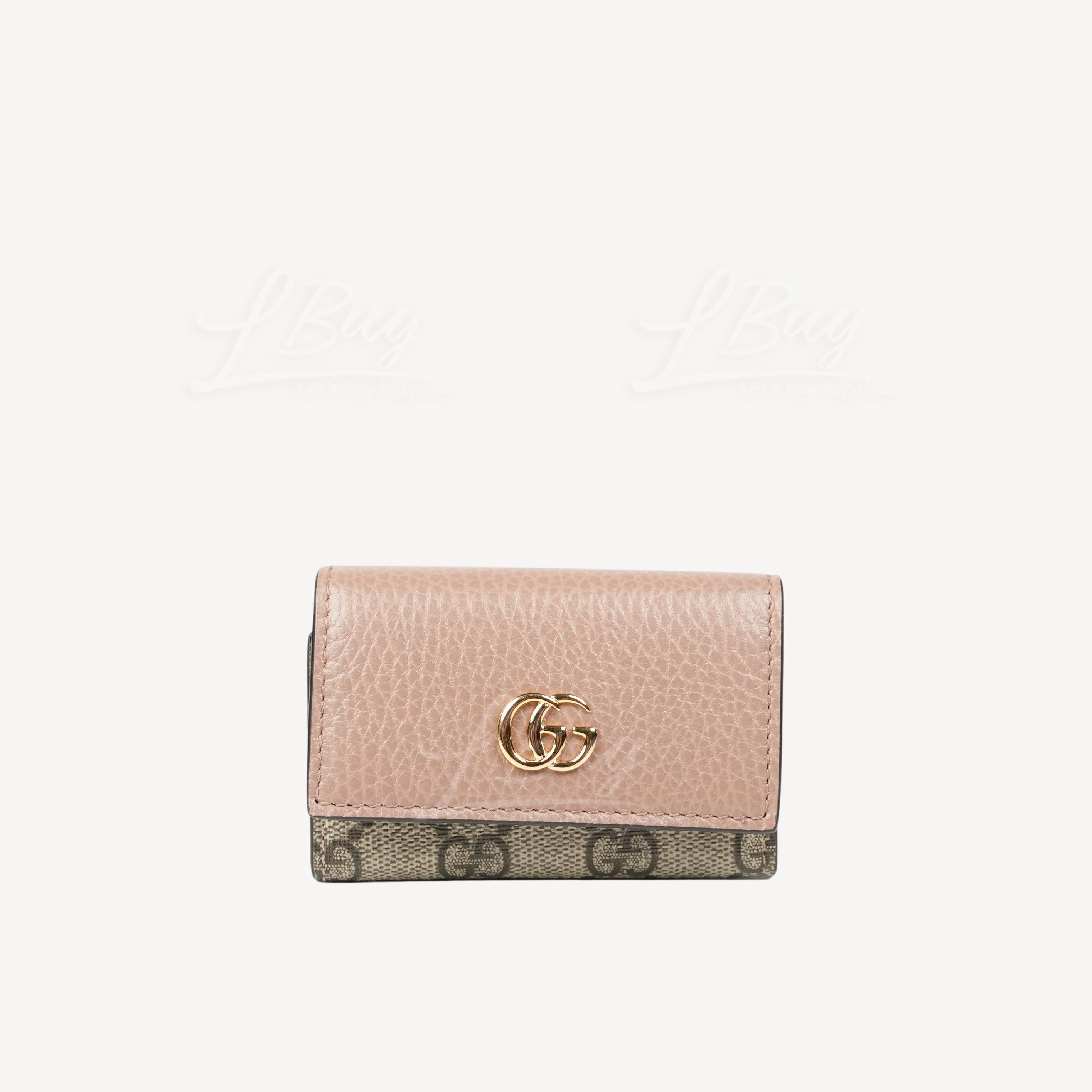 Gucci GG Logo MARMONT皮革钥匙包 灰粉色 456118