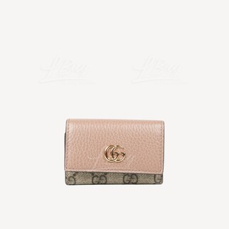 Gucci GG Logo MARMONT皮革鑰匙包 灰粉色 456118