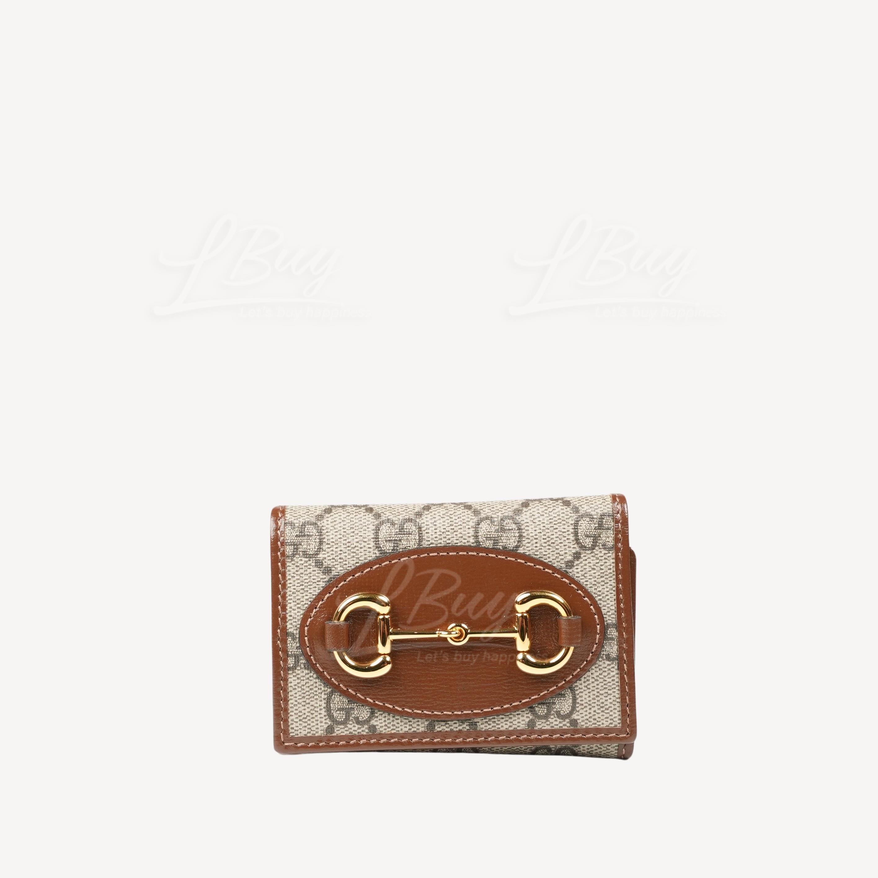 Gucci GG Logo Horsebit 1955 Short Button Zip Pocket Wallet Brown 64446