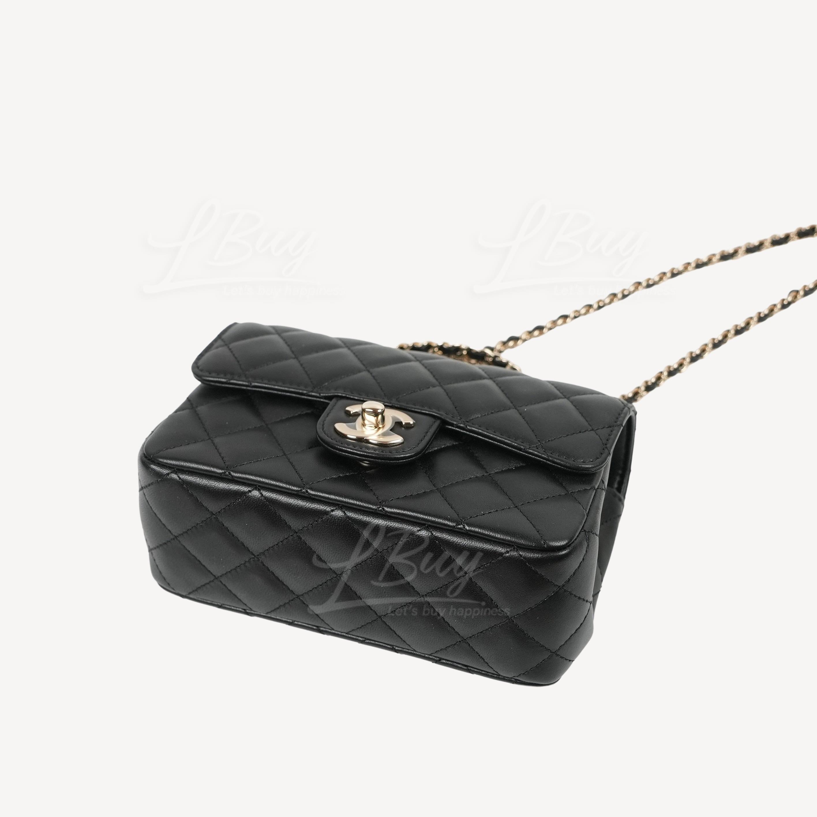 Small classic handbag, Grained calfskin & gold-tone metal, black ...